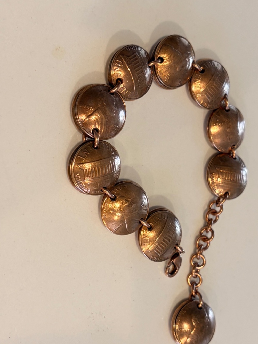 Pretty Hammered Copper Penny Bracelet, Hand Made, One Of A Kind